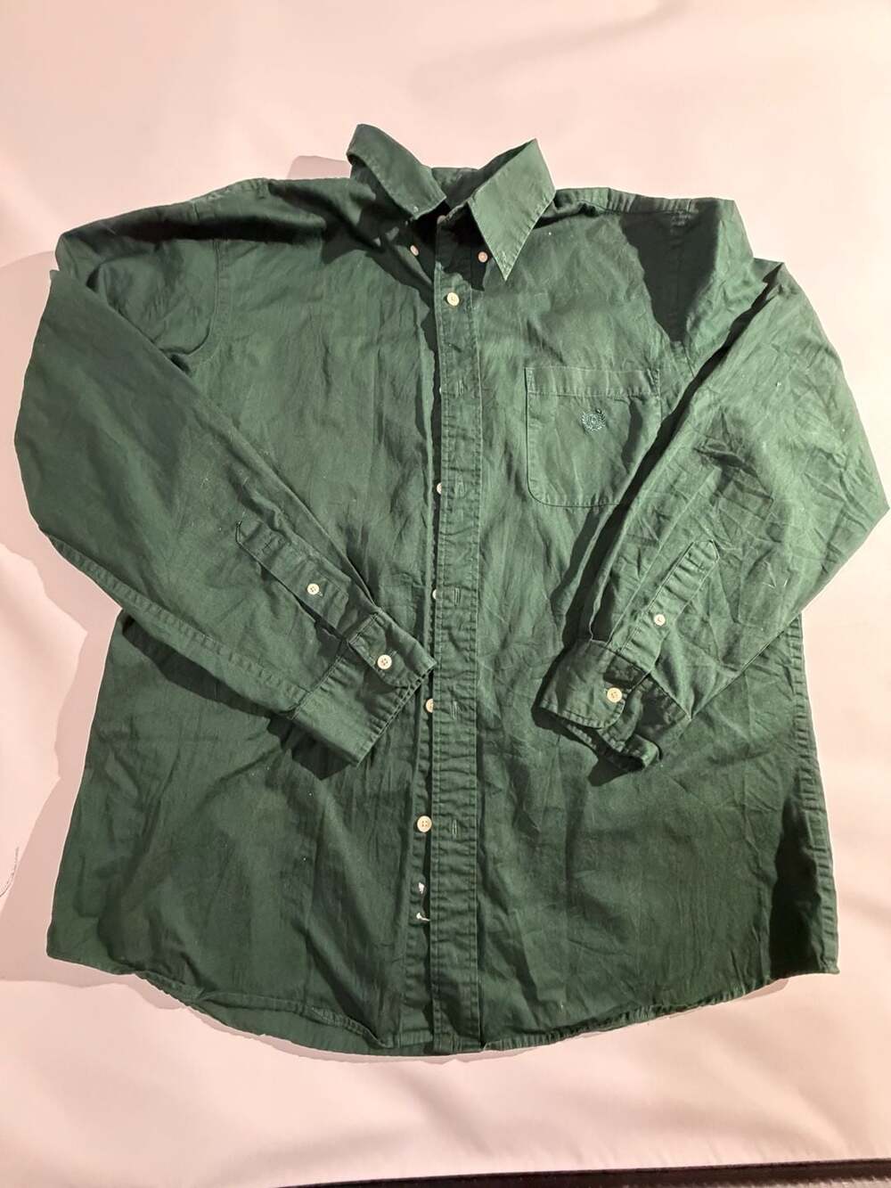 Chaps Shirt Mens L Green Button Up Long Sleeve 100% Cotton Pocket Logo Casual